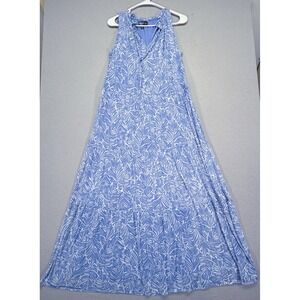 Harper‎ 241 Maxi Dress Womens Small Good Blue Tropical Palm Print Tiered